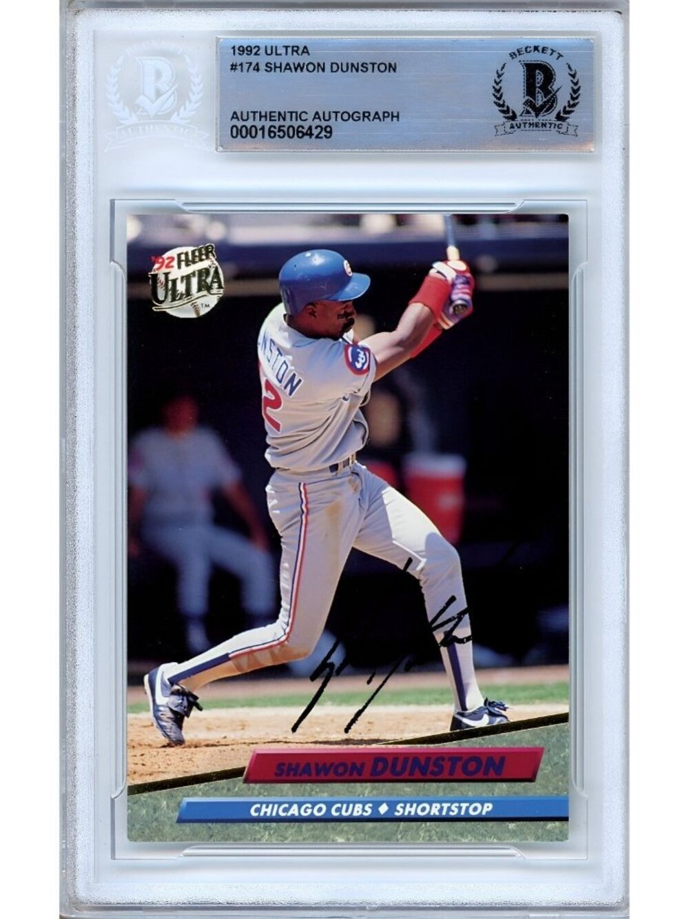 Shawon Dunston Signed 1992 Fleer Ultra #174 Chicago Cubs BAS Slab Auto MLB Card